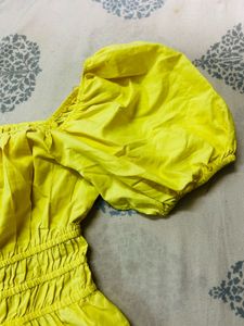 Yellow Puff Sleeve mini Dress