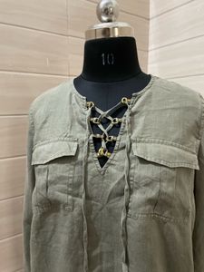 Michael Kors Olive Green Lace-Up Top