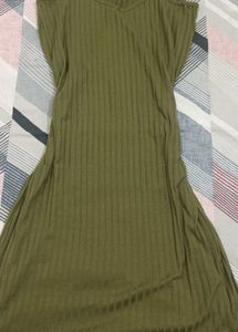 Olive Green Ribbed Midi Dress