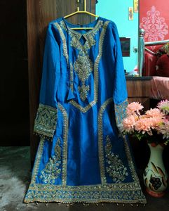 Pure Chinnon Silk With Heavy Embroidery Work❤️‍🔥