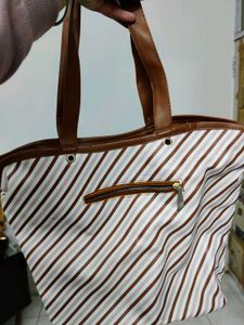 Brown &amp; White Striped Tote Bag