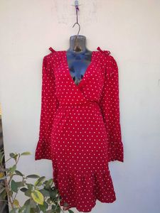 SHEIN Confetti Heart Print Flounce Sleeve Dress