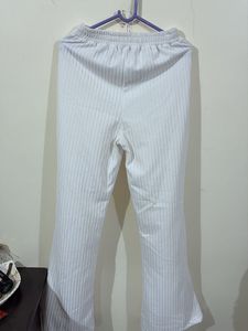 White Ribbed Flare Leg Pants