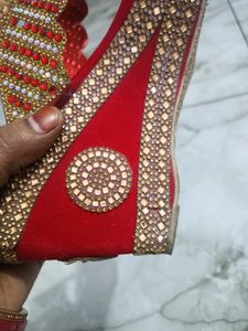 Red &amp; Gold Ethnic Flats sandal chappal