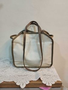 Canvas Tote Bag with Brown Trim