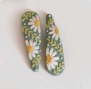Floral Hand Embroidered Hair Clips
