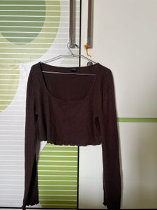 Brown Long Sleeve Crop Top