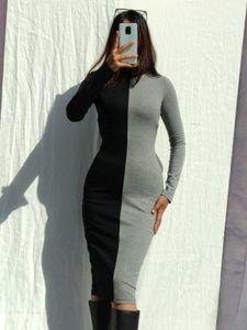 Zara Two-Tone Fitted Midi Dress