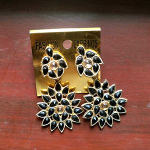 Black &amp; Golden Ethnic Earrings