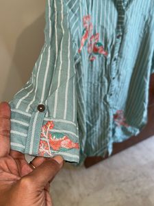 Striped Bird Embroidered Top
