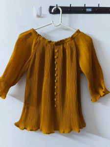 Mustard Pleated Crop Top