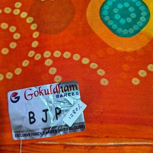 Orange Bandhani Print Saree
