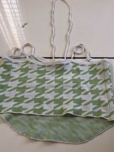 Green Houndstooth Knit Crop Top