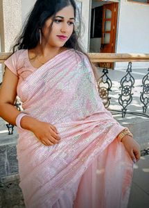 Sparkling Pink Sequin Saree