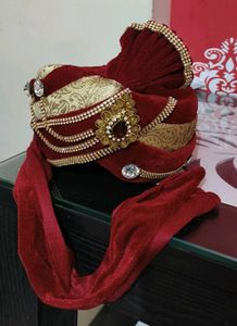 Elegant Maroon & Gold Wedding Turban