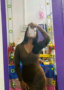 Brown Full Sleev Bodycon Dress