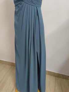 Elegant Blue Lace Bodice Maxi Dress