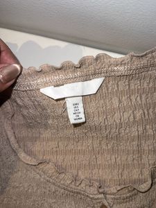 Beige Smocked Button Up Shirt