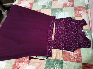 Burgundy Crop Top Skirt Set