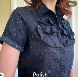 New With Tag Polka Dot Korean Ruffled Neck Shirt