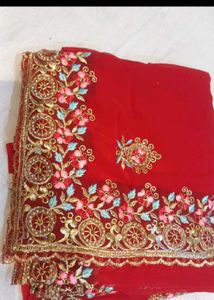 Elegant Red Embroidered Saree