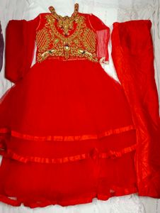 Red Embroidered Girls' Dress