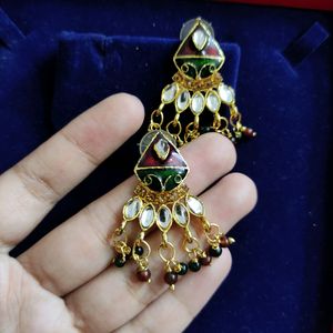 Kundan Floral Meenakari Pearl Drop Earrings