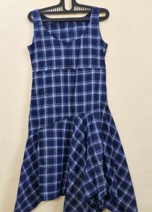 Blue Plaid Asymmetrical Dress