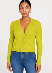 Green Ribbed Knit Cardigan