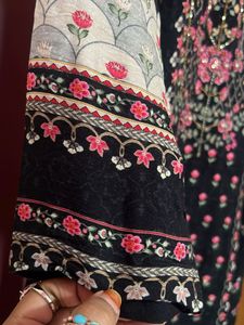 Charcoal Black &amp; Pink Printed Kurta