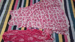 Pink Floral Print Cotton Dress With Dupatta