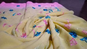 Cream and Pink Colored Saree