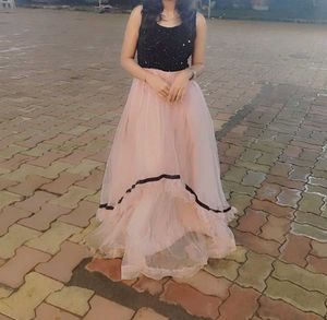 Elegant Pink & Black Maxi party wear Dress