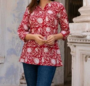 Red Floral Print Top