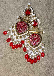 Red &amp; Gold Kundan Earrings