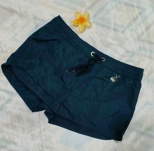 Blue Shorts With Adjustable Rope And Decor Stone