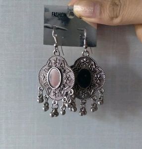 Black Mirror Oxidised Silver Earrings