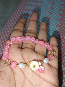 Pink Beaded Bracelet with Flower
