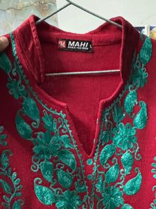 Red Embroidered Kurta