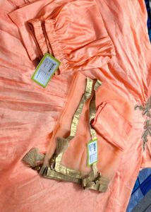 Elegant Peach Embroidered Gown Pant With Dupatta