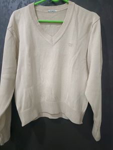 Women V Neck Beige Sweater
