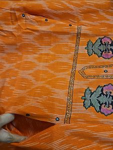 Aline Ikkat Kurti With Front Pockets N Applique