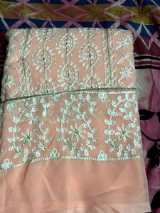 Peach Embroidered Dress Material
