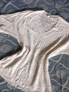White V-Neck Knit Top