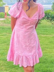 Pink Embroidered Mini Dress