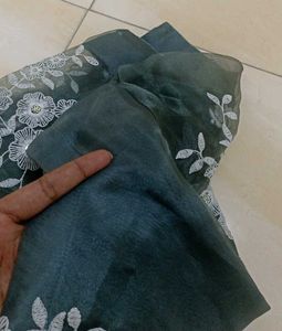 Grey Organza Embroidery Kurti