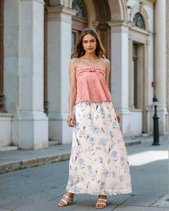 Elasticated Waist Floral Print A-line Maxi Skirt