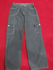 Wide Leg Cargo Black Pants