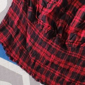 Red &amp; Black Plaid Off-Shoulder Top