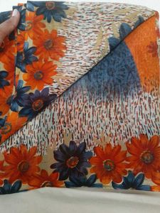 72)New Orange Blue Printed Saree